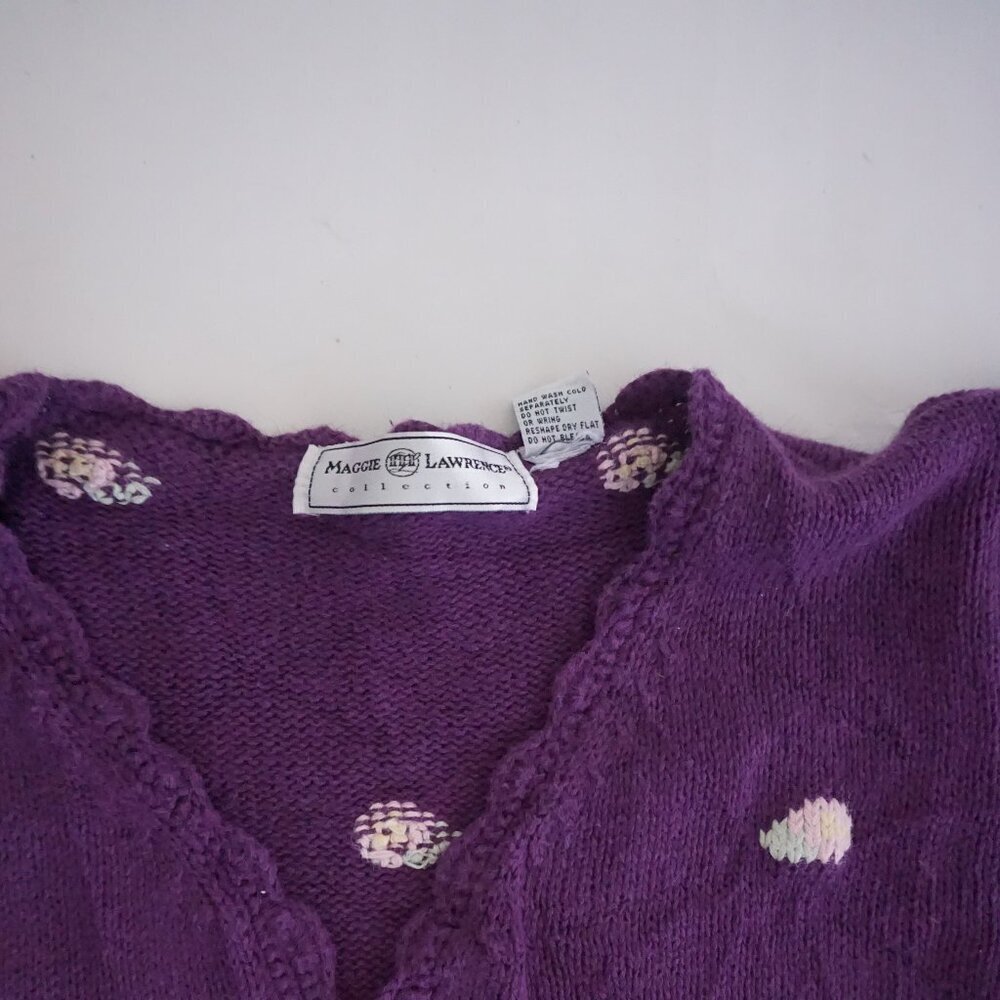 Vintage Maggie Lawrence Purple Polka Dot Floral Embroidered Knit Cardigan M - Picture 9 of 9